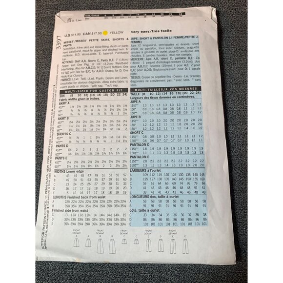 Butterick 3397 Pattern Womens Skirt Short Pants Sizes 14-16-18 "Fast & Easy" 200 - Picture 2 of 2